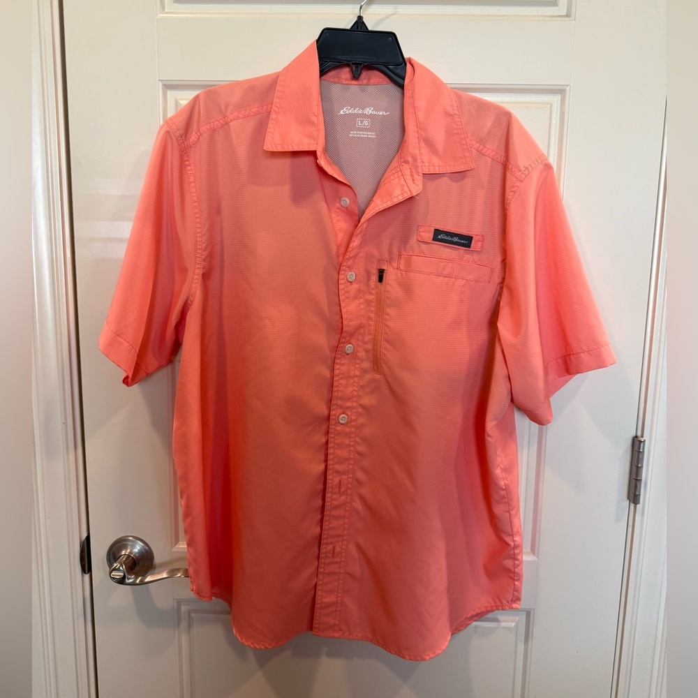 Eddie Bauer Men's Vibrant Coral Button Down Tech Shirt